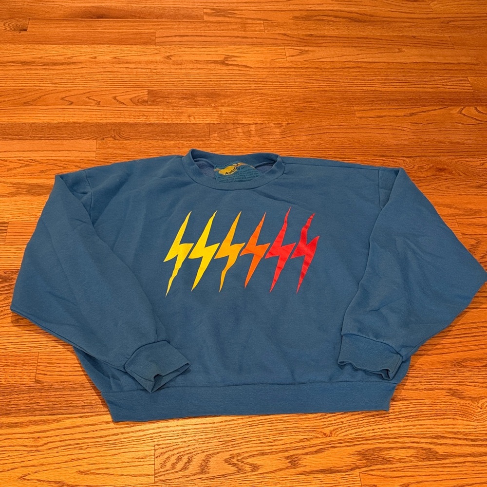 Aviator Nation Blue Crewneck with Multicolor Lightning Bolts
